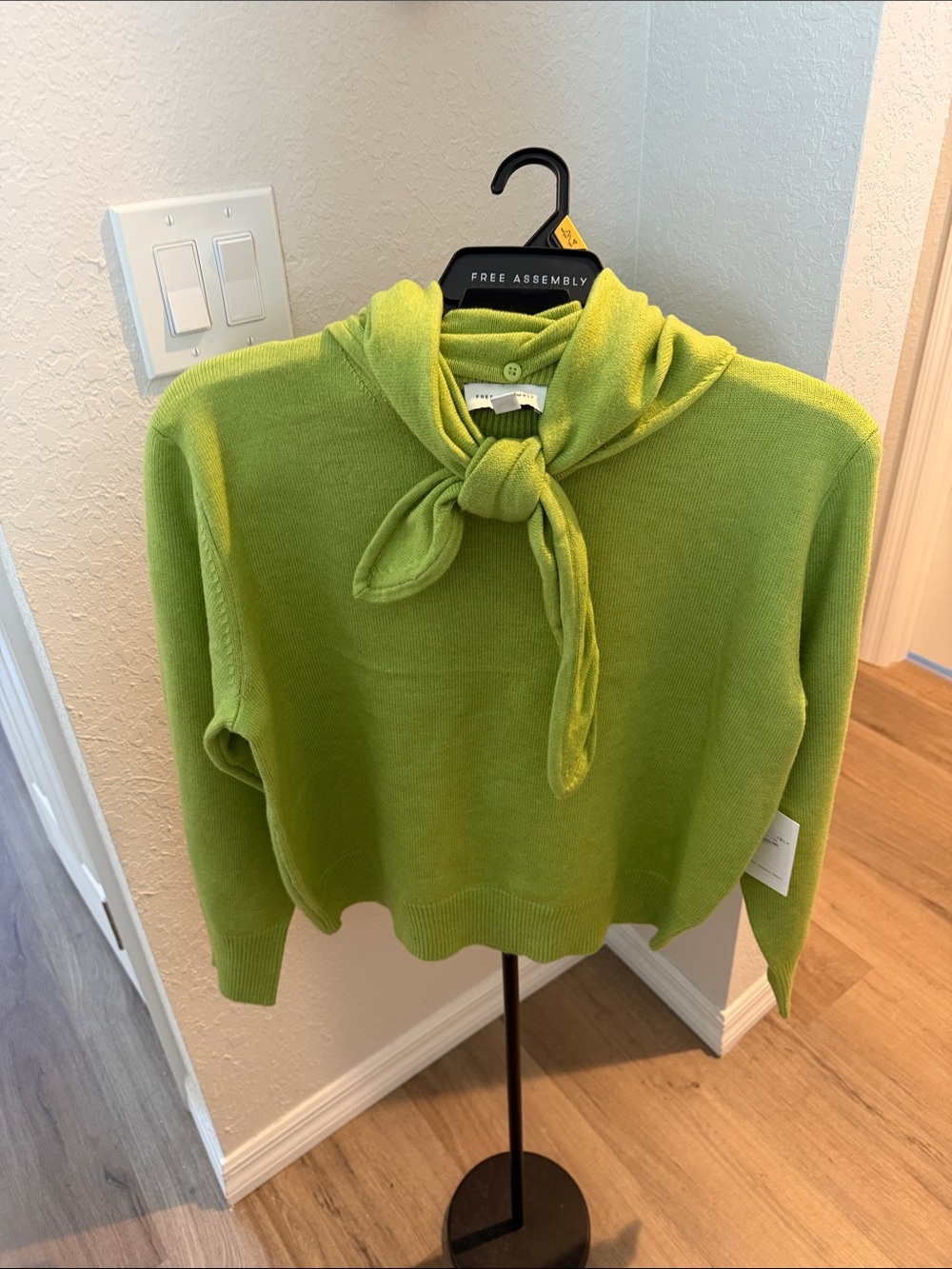 Lime Green Tie-Neck Sweater